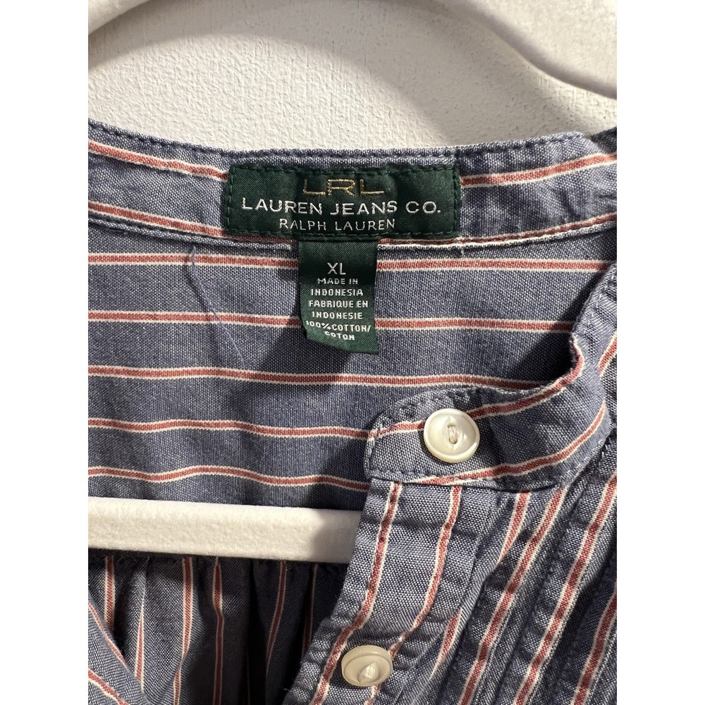 Lauren Jeans Co. Ralph Lauren Women’s XL Blue/Pink Striped Cotton Button Blouse